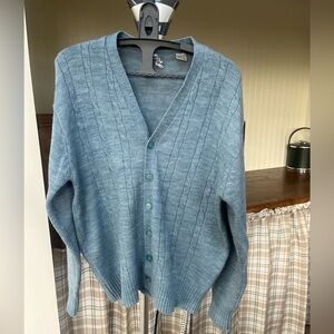Vintage Cranbrook Men's Blue Cardigan Sweater. XL